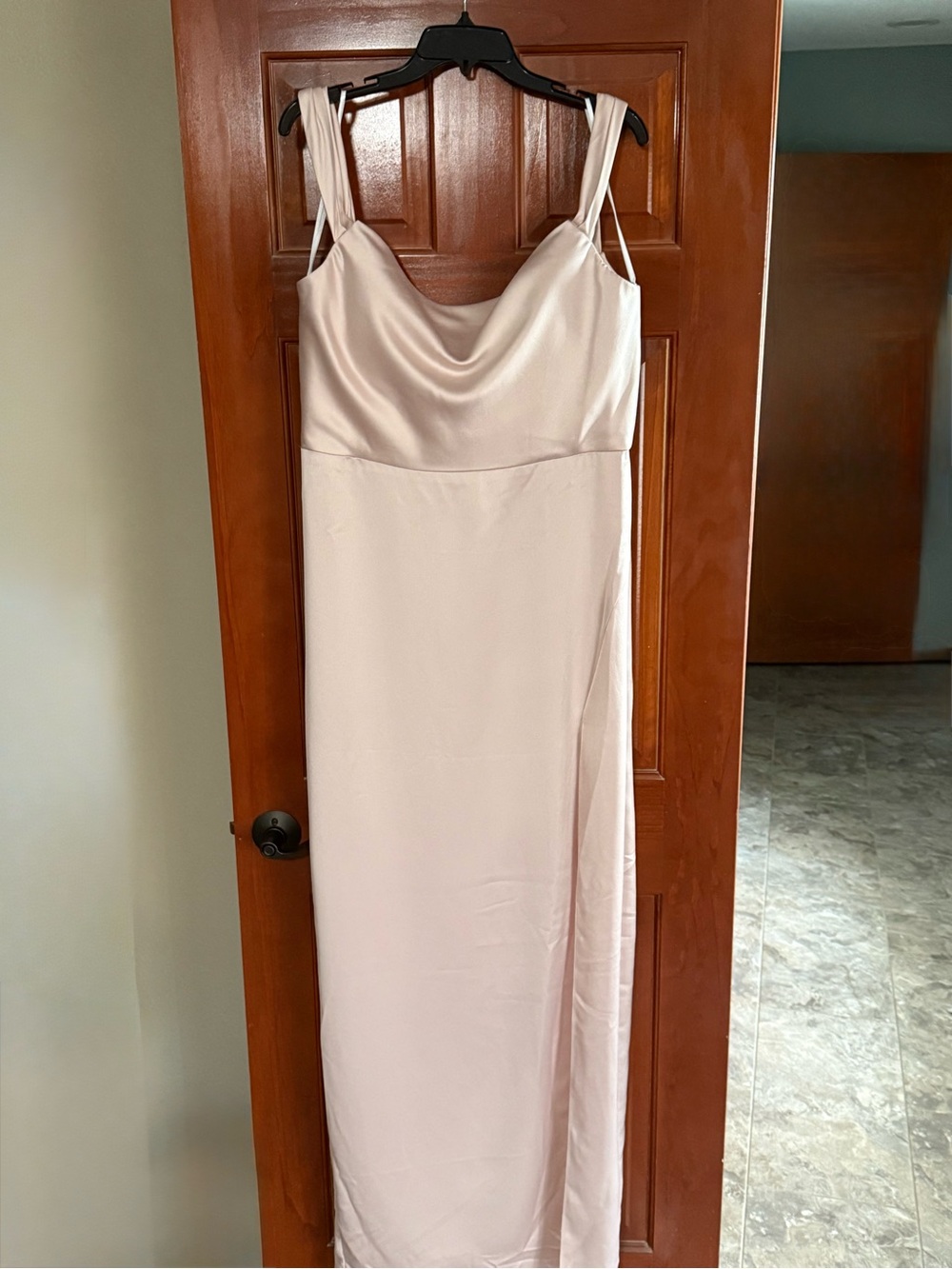 Satin Cowl Neck Slip Dress in Light Blush